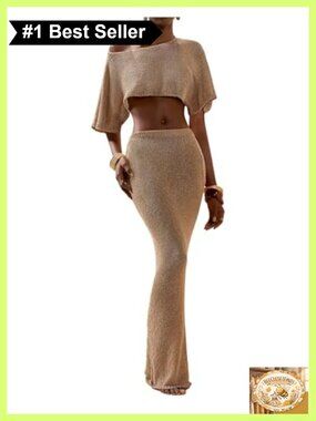 2 Piece Crochet Crop Top and Maxi Skirt Cover Up Set Lightweight